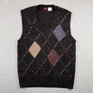 VTG 90s Bachrach Argyle Sweater Vest Men XL Flecked Charcoal Wool Academia Prep